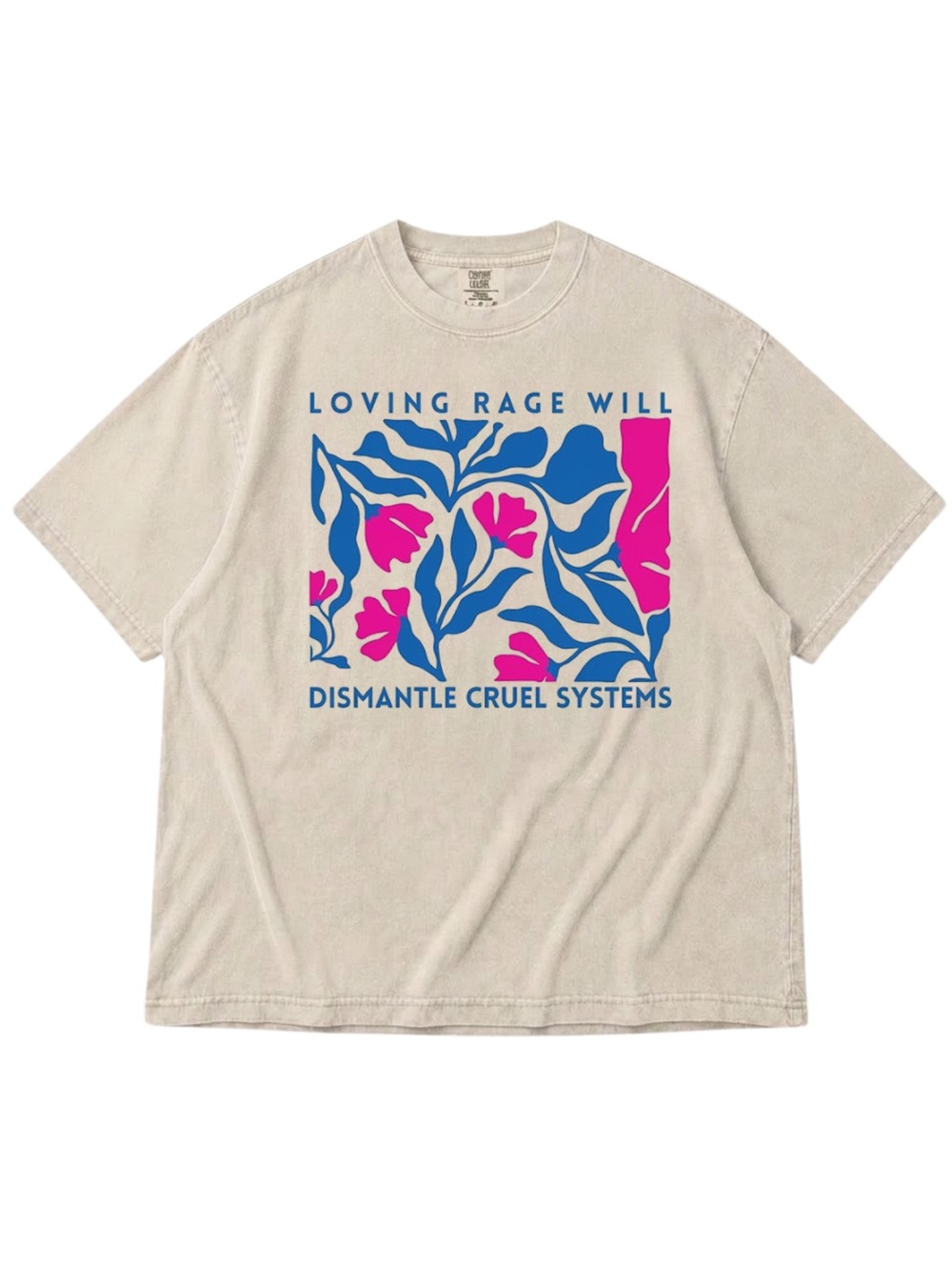 Comfort Colors Ivory Tee with Blue & Pink Floral Graphic